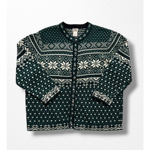 Vintage LL Bean Cotton Fair Isle Cardigan, Size 2X - Picture 3 of 11